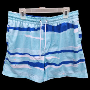 Southern Proper Men's Swim Trunks, Size XL, Golf Print, Blue, Drawstrng Waist